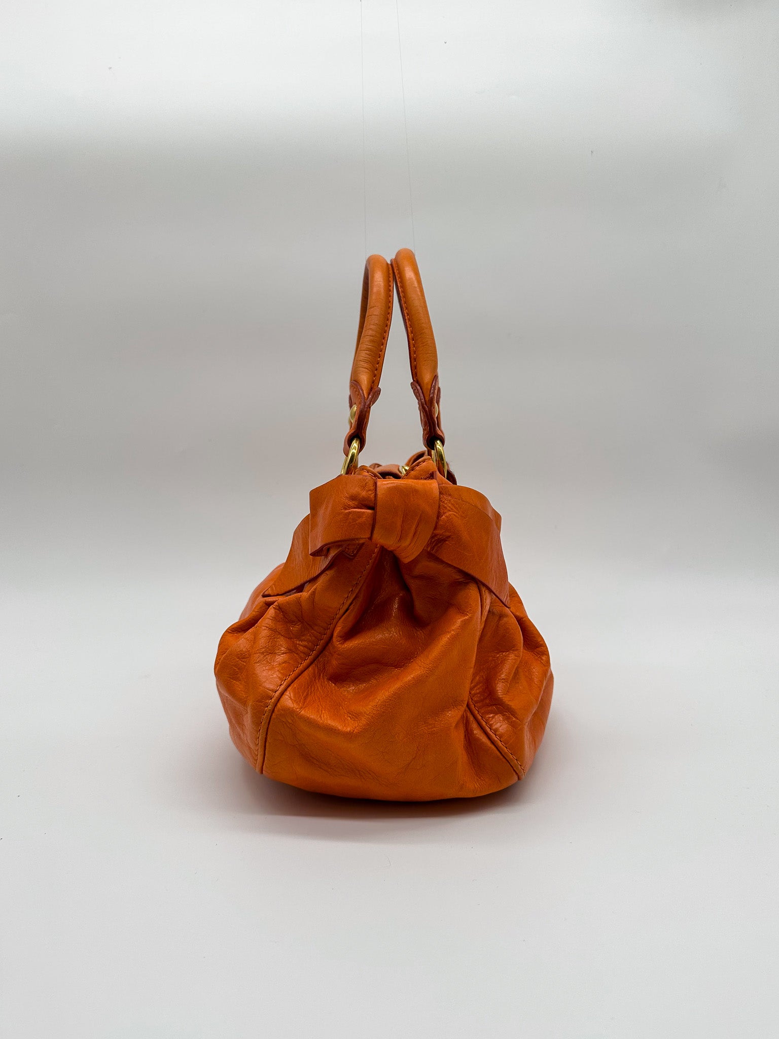 Miu Miu Orange Vitello Lux Bow Satchel