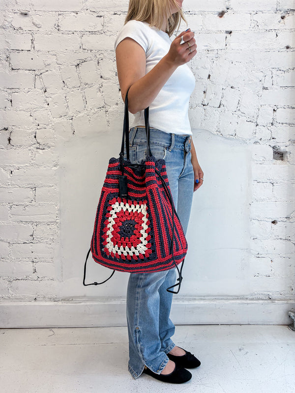 Miu Miu Crochet Raffia Drawstring Bucket Bag
