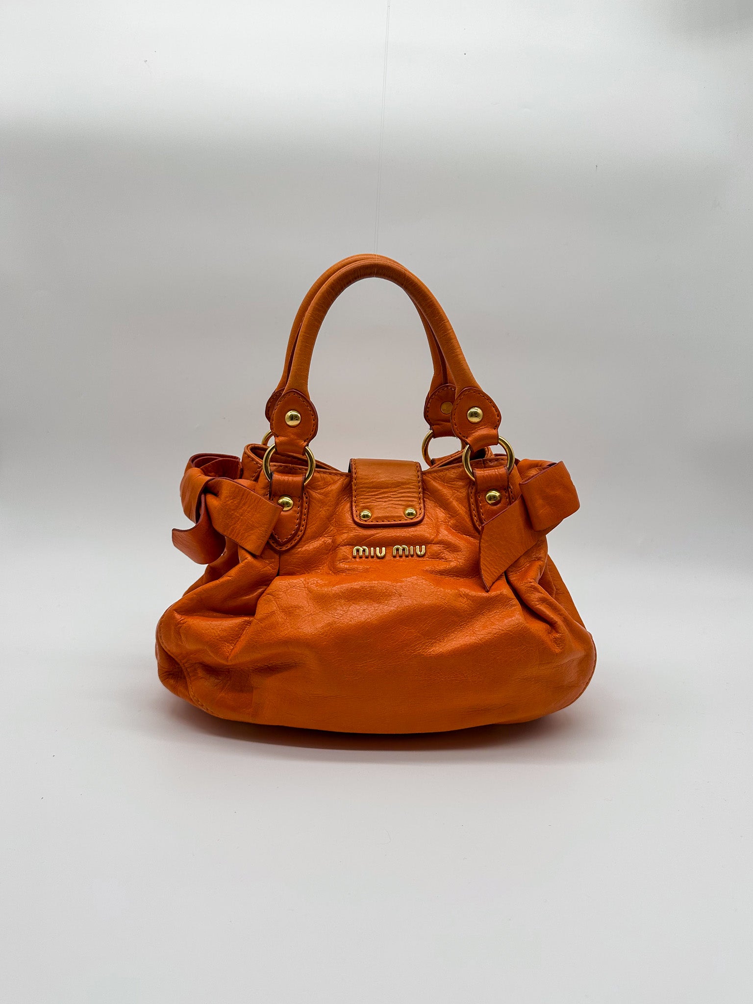 Miu Miu Orange Vitello Lux Bow Satchel