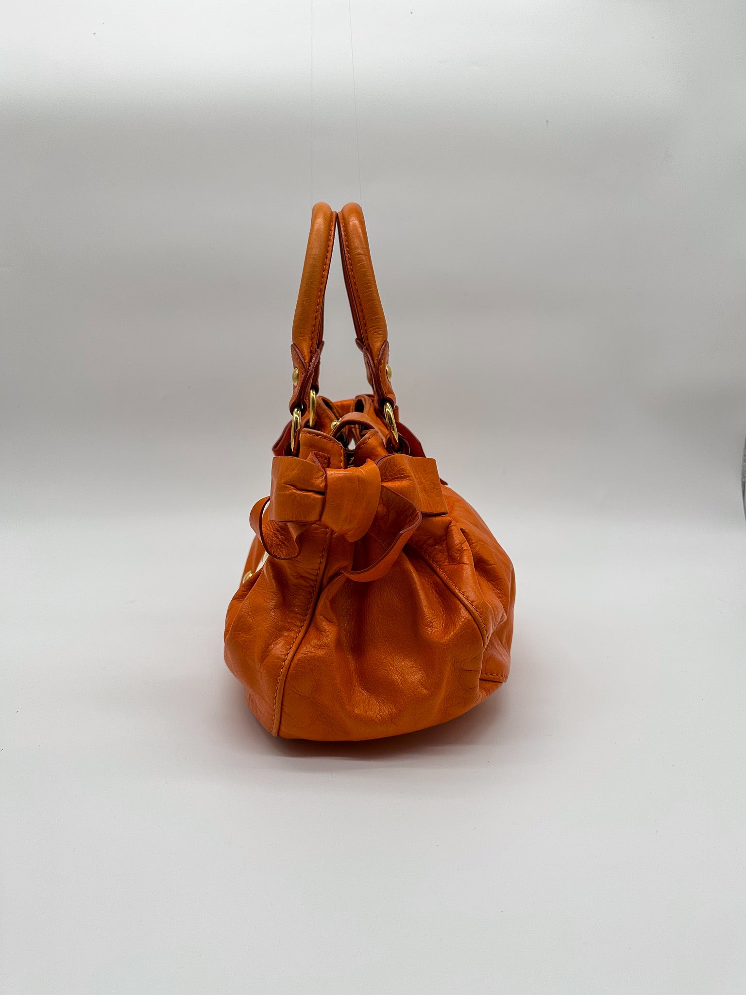 Miu Miu Orange Vitello Lux Bow Satchel