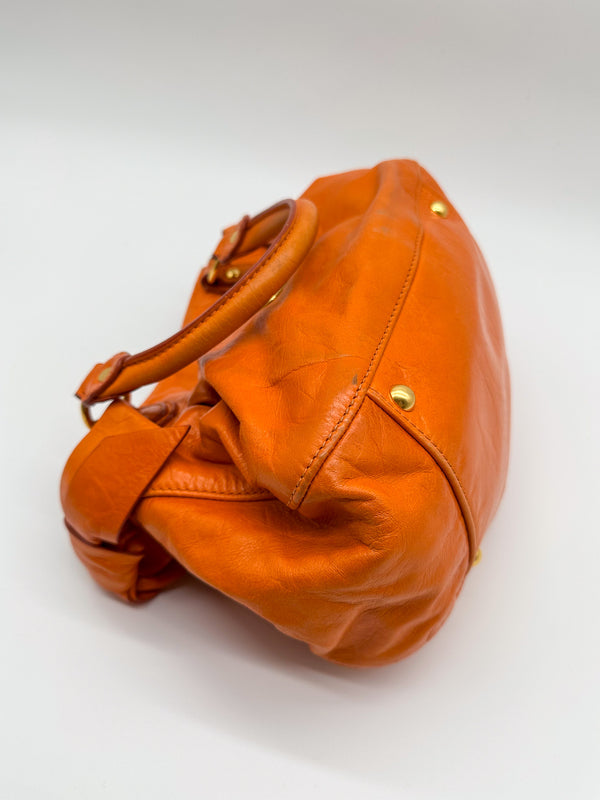 Miu Miu Orange Vitello Lux Bow Satchel