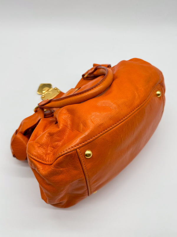 Miu Miu Orange Vitello Lux Bow Satchel