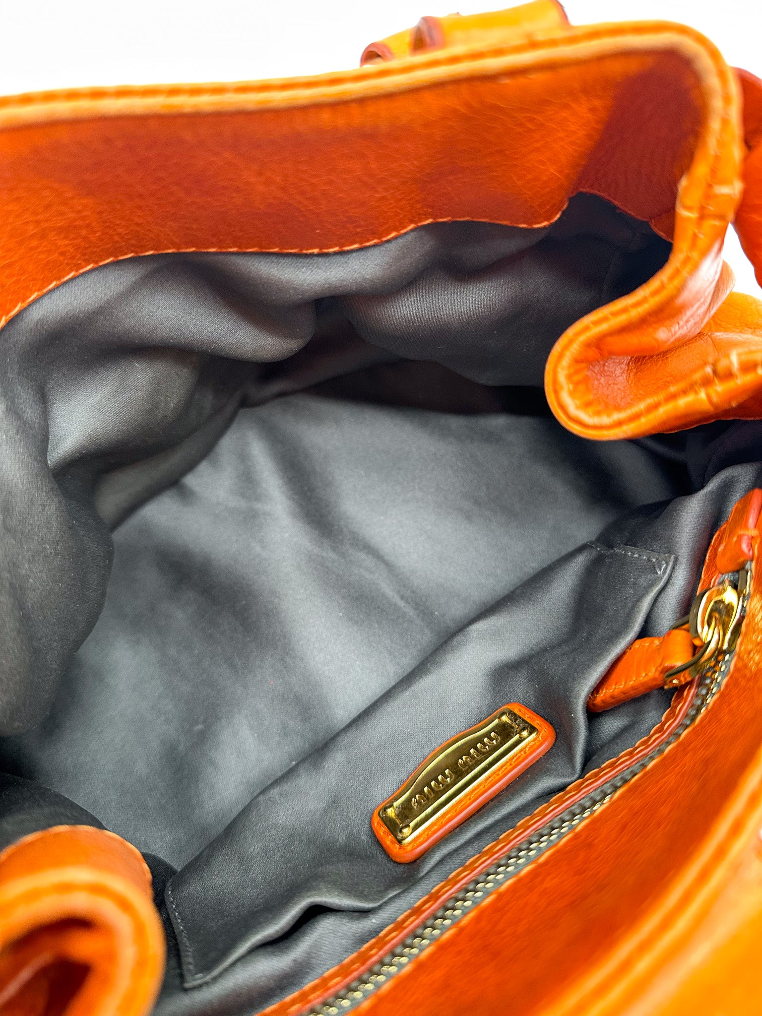 Miu Miu Orange Vitello Lux Bow Satchel