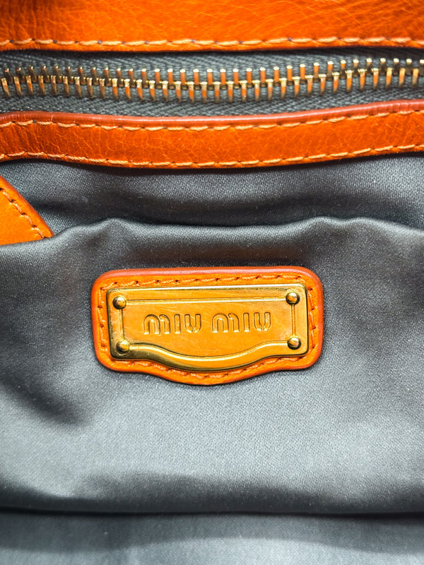 Miu Miu Orange Vitello Lux Bow Satchel