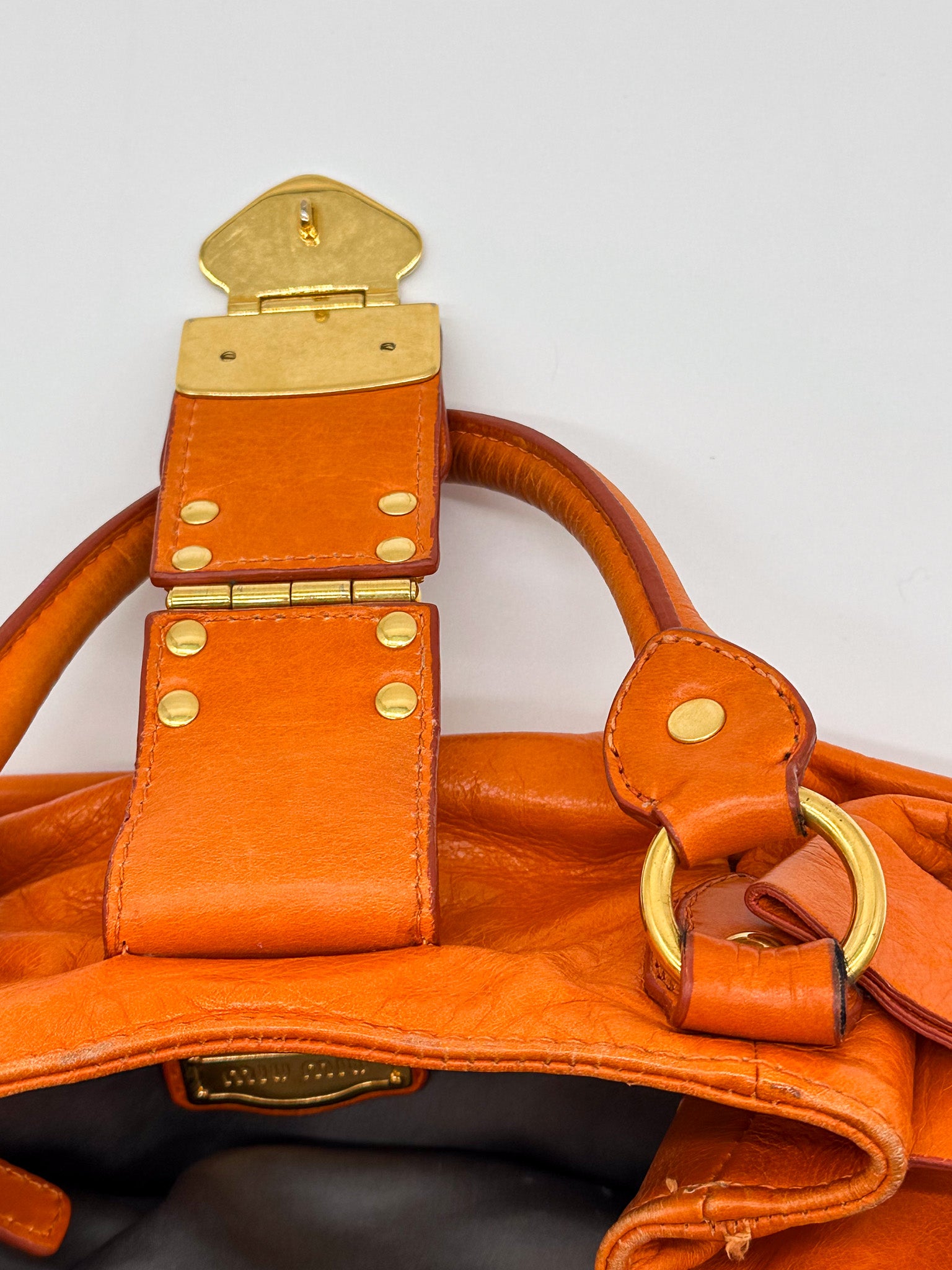 Miu Miu Orange Vitello Lux Bow Satchel