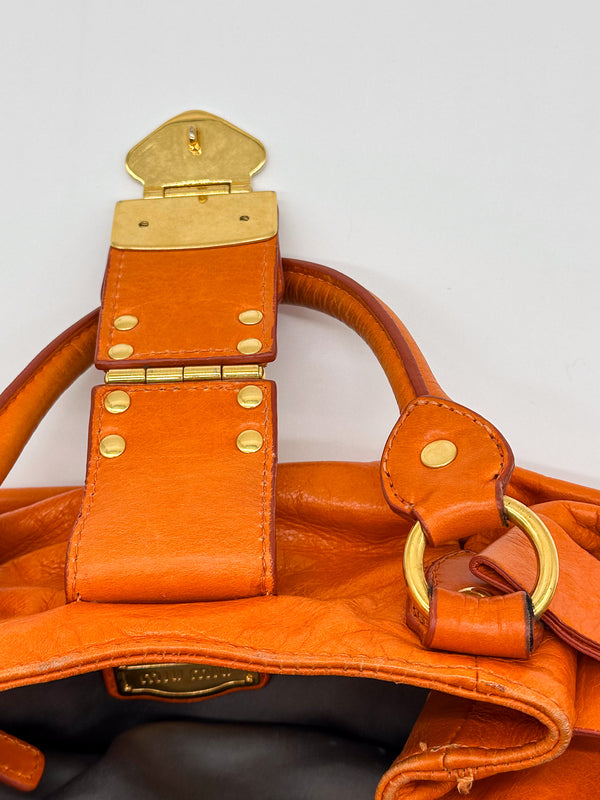 Miu Miu Orange Vitello Lux Bow Satchel