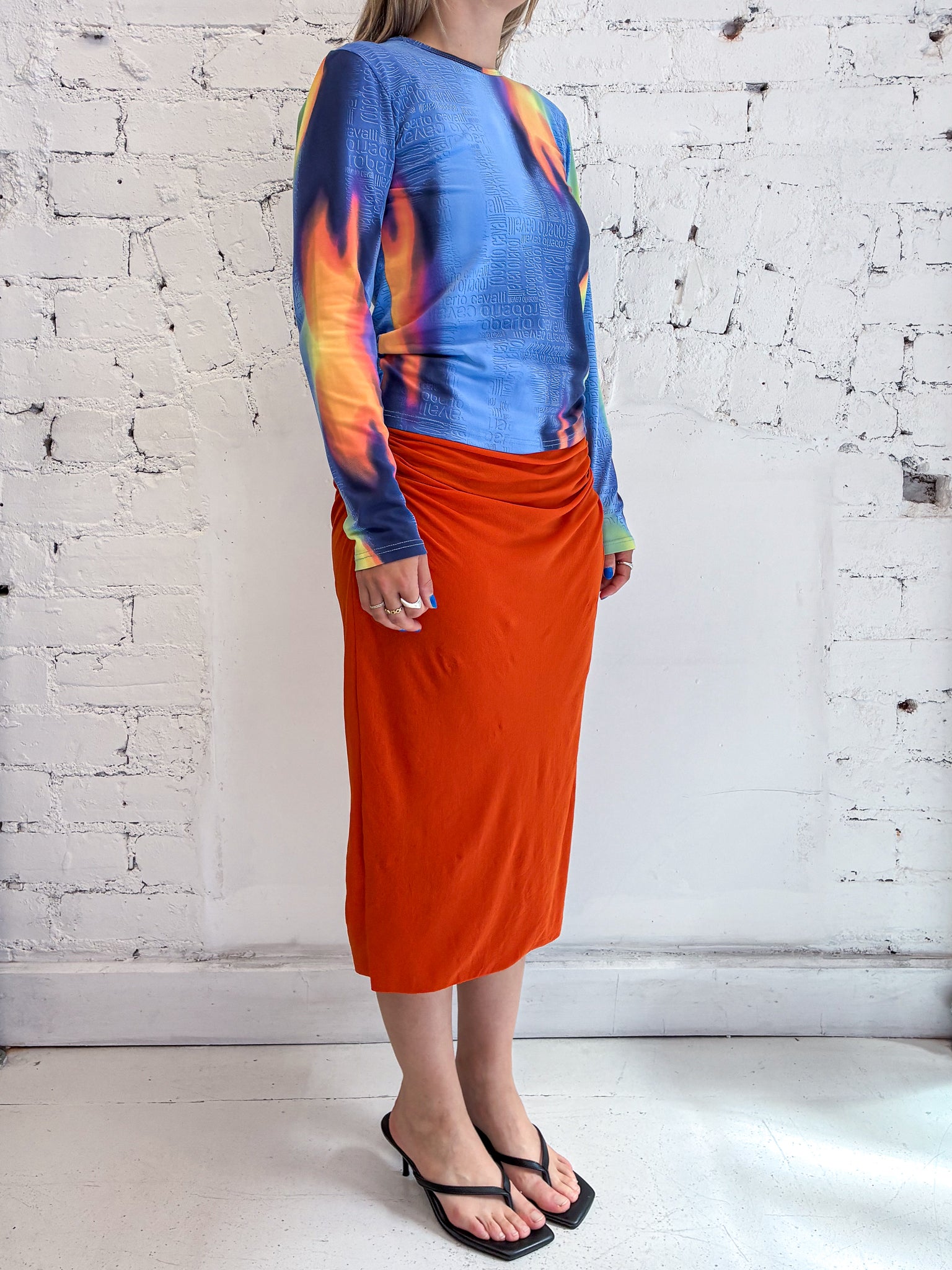 Roberto Cavalli Blue Heat Map Long Sleeve Top