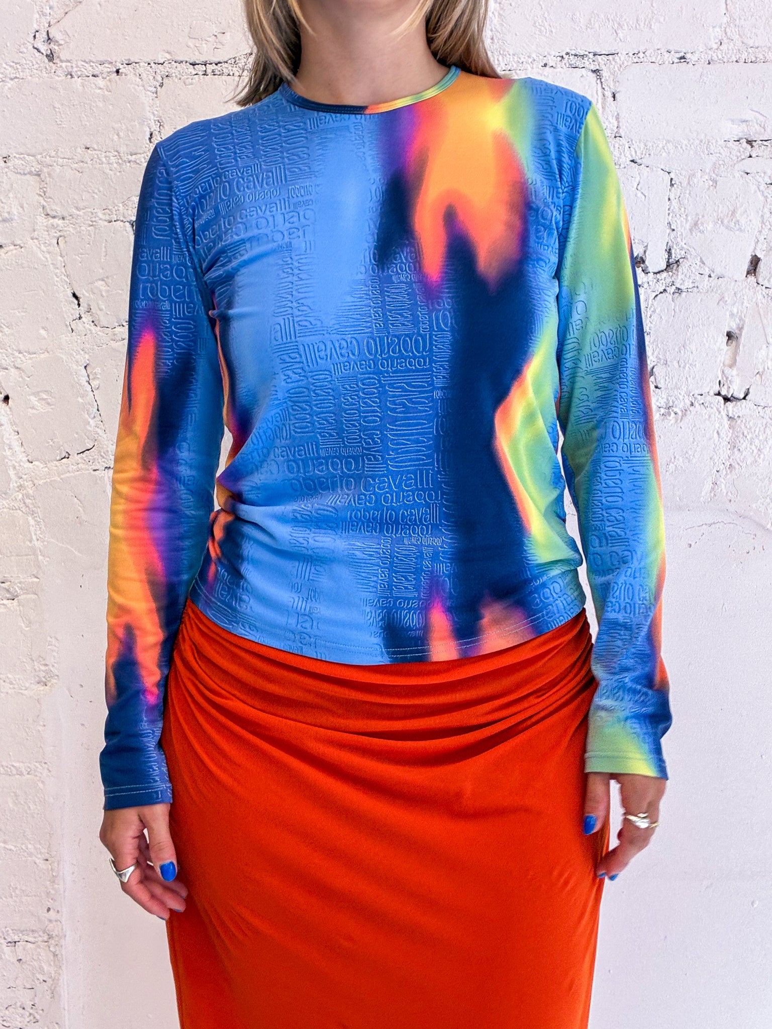 Roberto Cavalli Blue Heat Map Long Sleeve Top