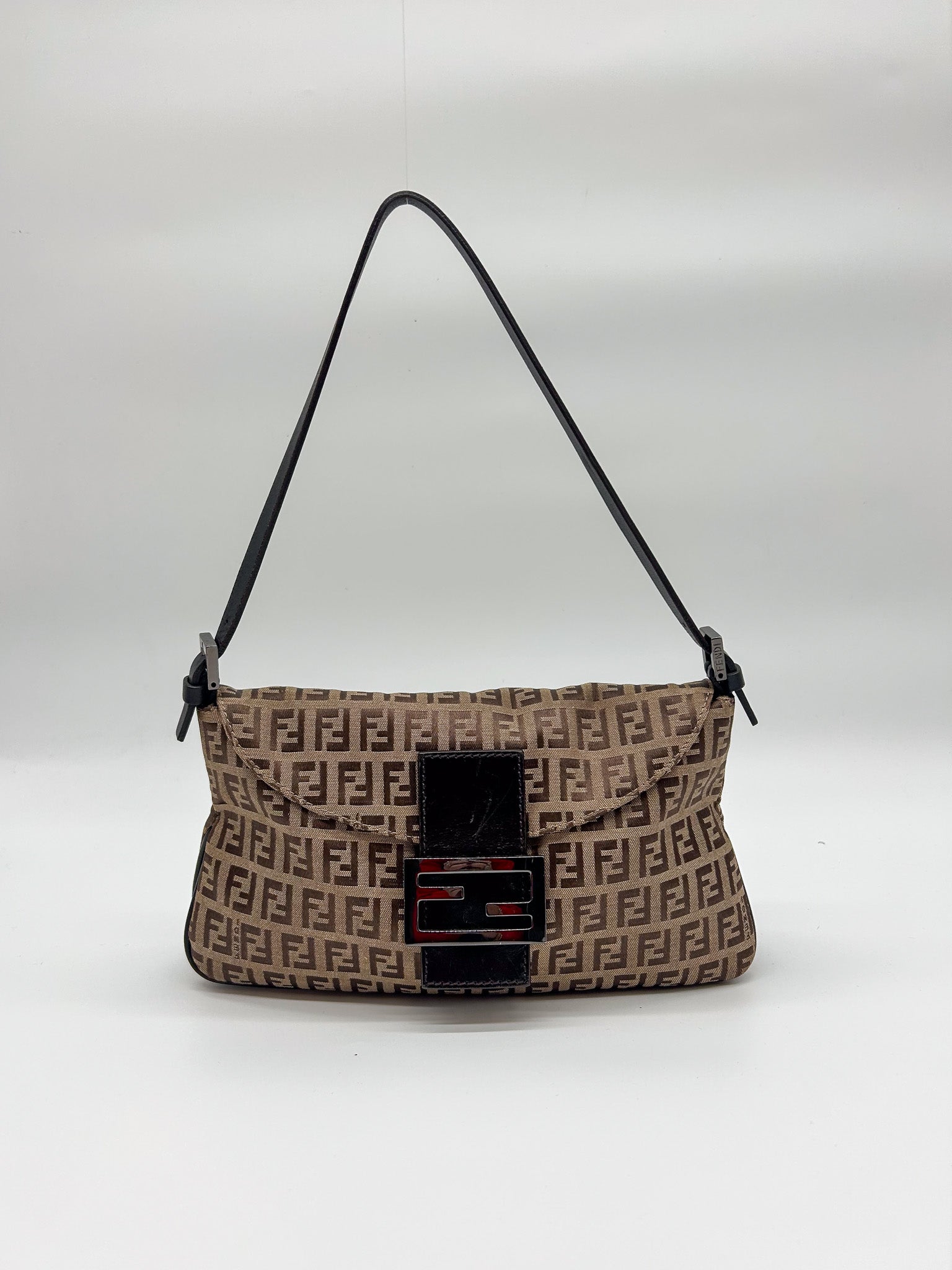 Fendi Zucchino Canvas Baguette Shoulder Bag
