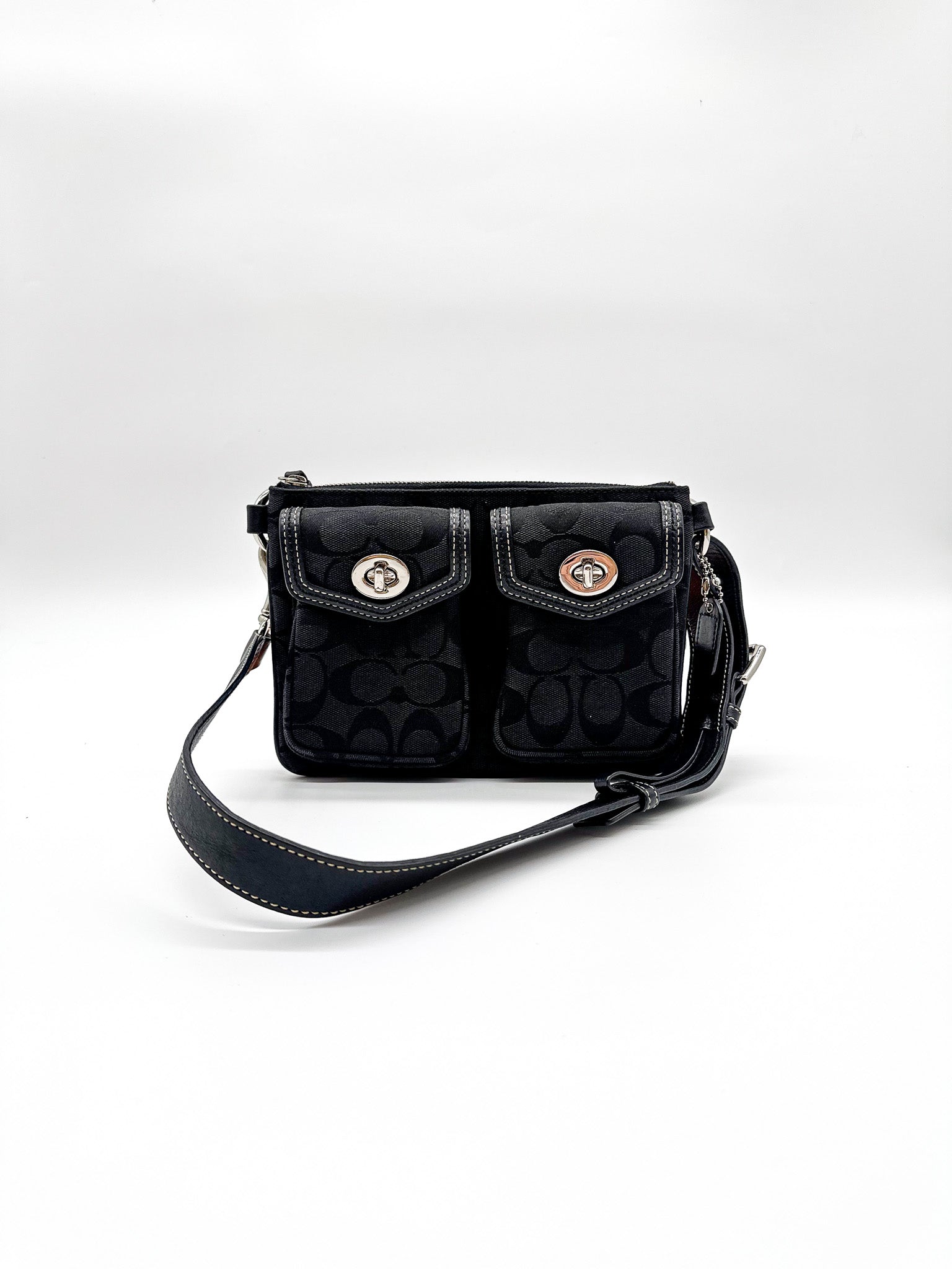 Coach Black Signature Jacquard Double Pocket Waist Bag