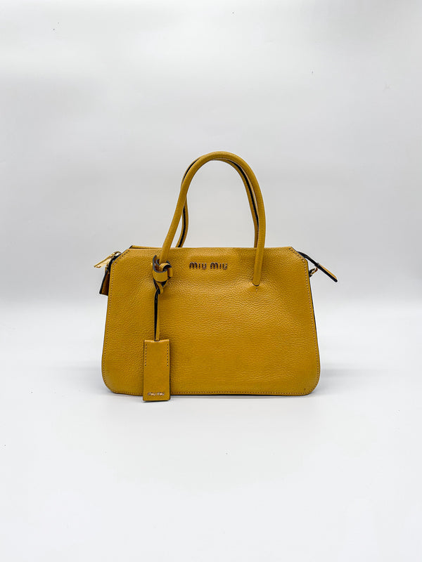 Miu Miu Mustard Yellow Shopper Tote Bag