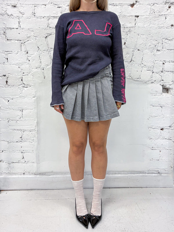 Miss Blumarine Jeans Grey Pleated Denim Cargo Mini Skirt