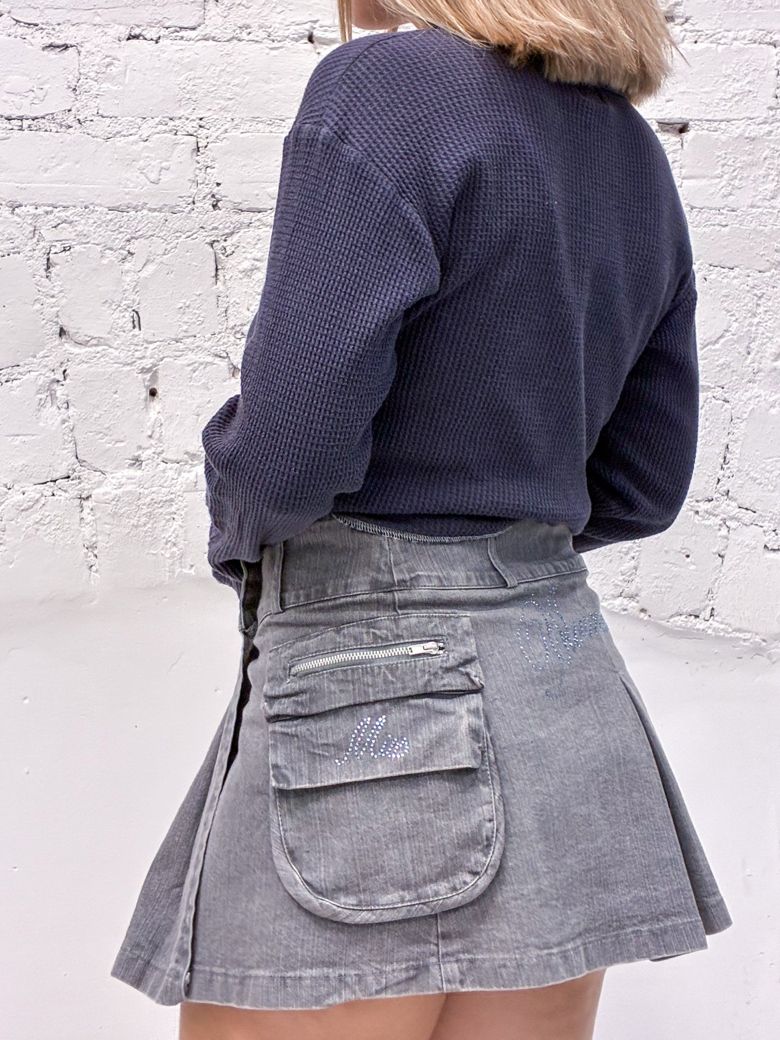 Miss Blumarine Jeans Grey Pleated Denim Cargo Mini Skirt