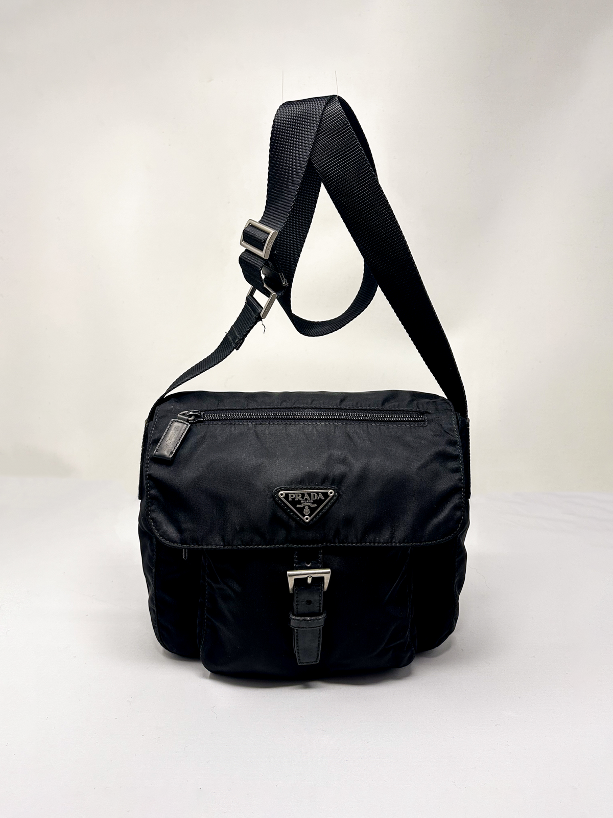 Prada Black Tessuto Nylon Messenger Crossbody Bag