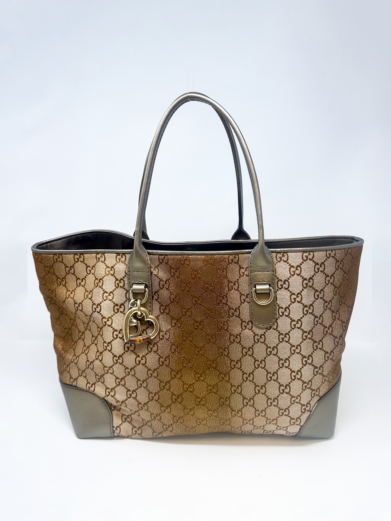 Gucci Bronze Shimmer Canvas Heart Bit Tote