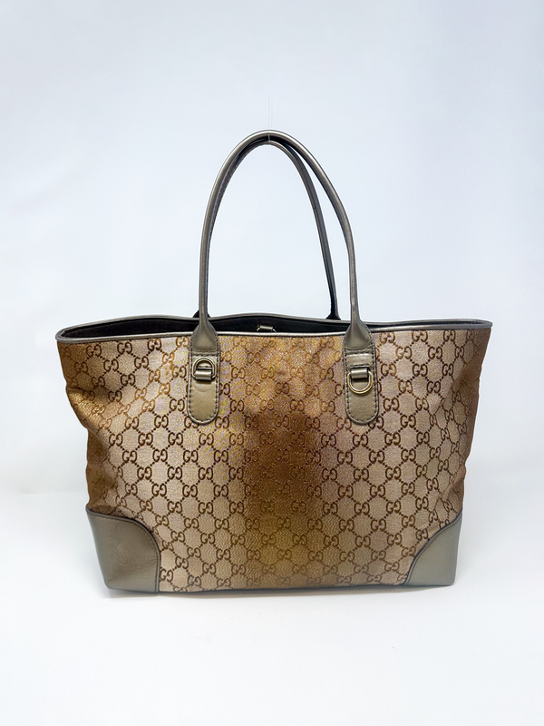 Gucci Bronze Shimmer Canvas Heart Bit Tote