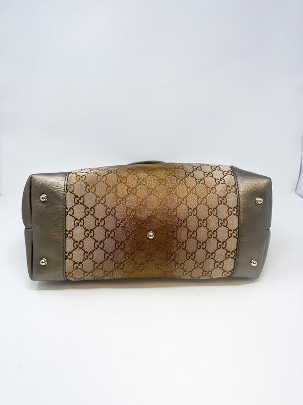 Gucci Bronze Shimmer Canvas Heart Bit Tote