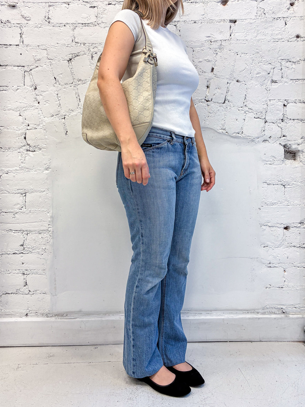 Gucci Ivory Guccissima Leather Hobo Shoulder Bag