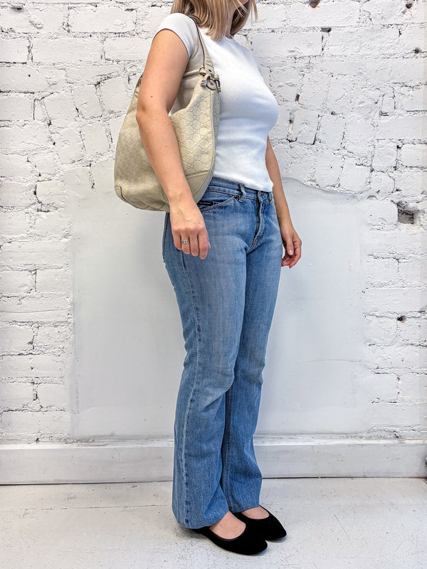 Gucci Ivory Guccissima Leather Hobo Shoulder Bag