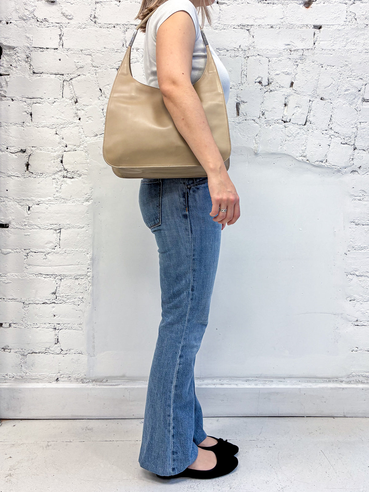 Gucci Tom Ford Beige Leather Large Hobo Shoulder Bag