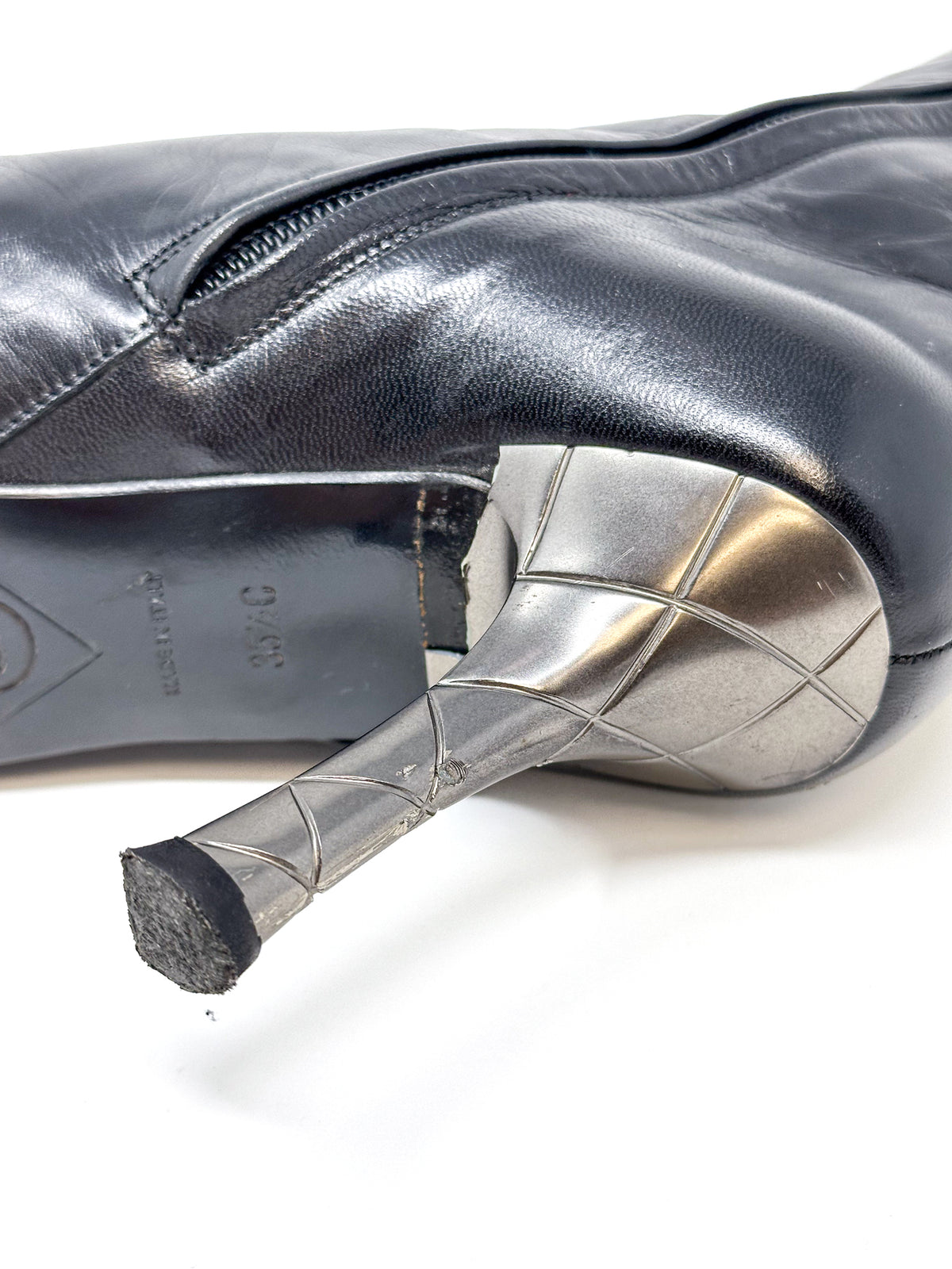 Chanel Black Leather Knee High Stiletto Boot Heels
