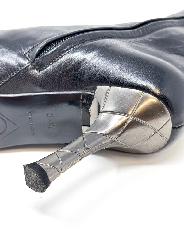 Chanel Black Leather Knee High Stiletto Boot Heels