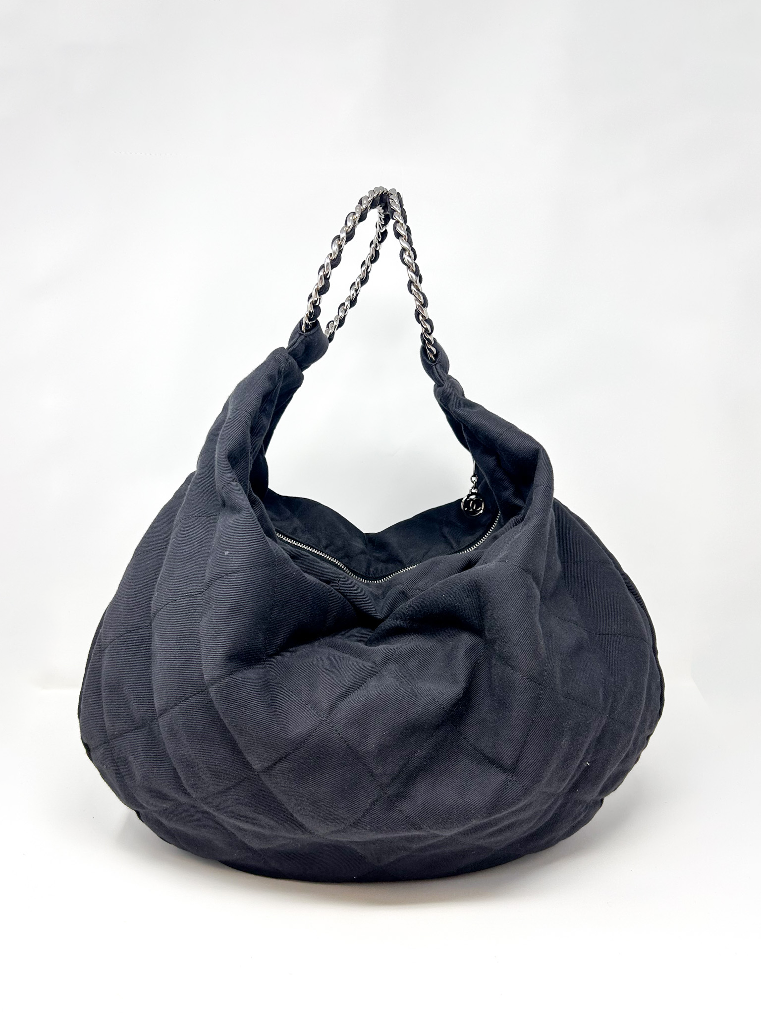 Chain Quilted Canvas Chain Ring Hobo Bag