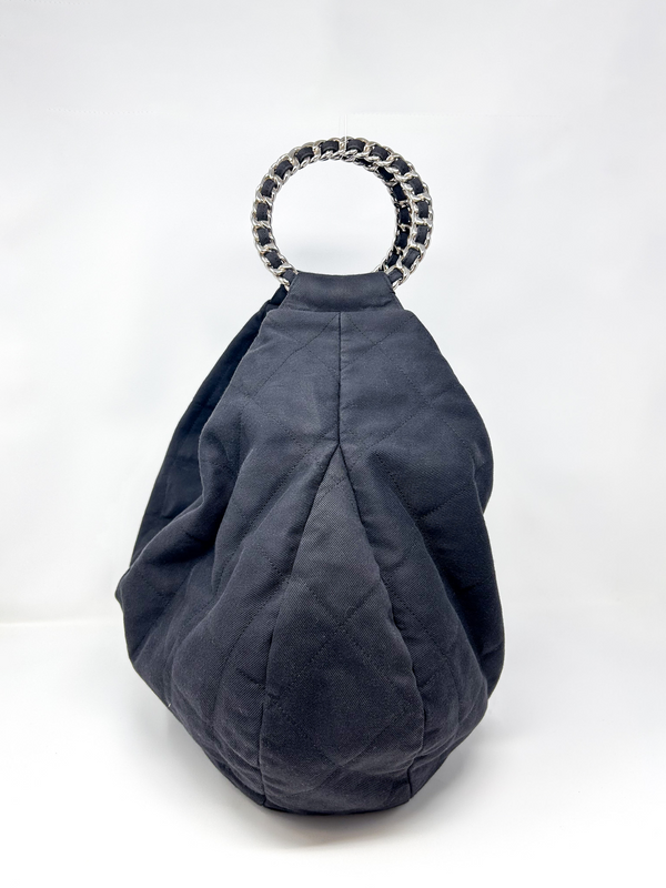 Chain Quilted Canvas Chain Ring Hobo Bag