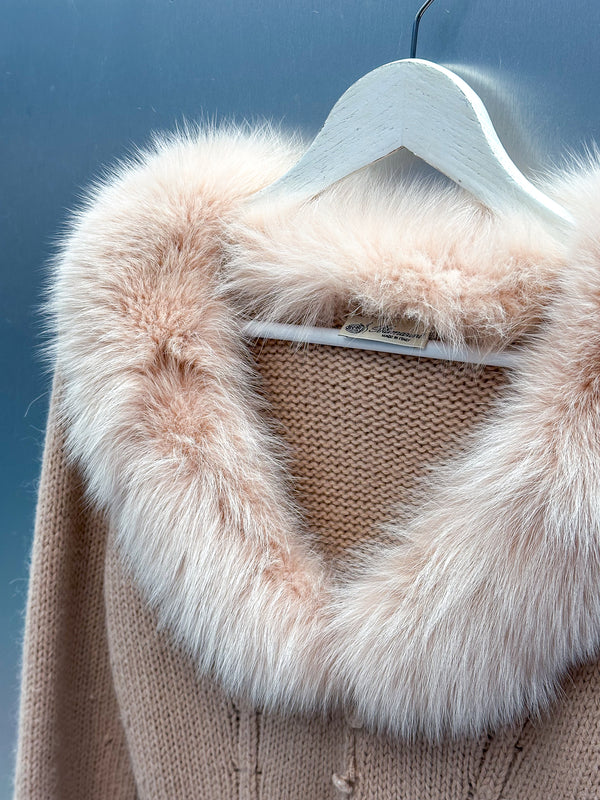 Blumarine Fox Fur Trim Knit Cardigan