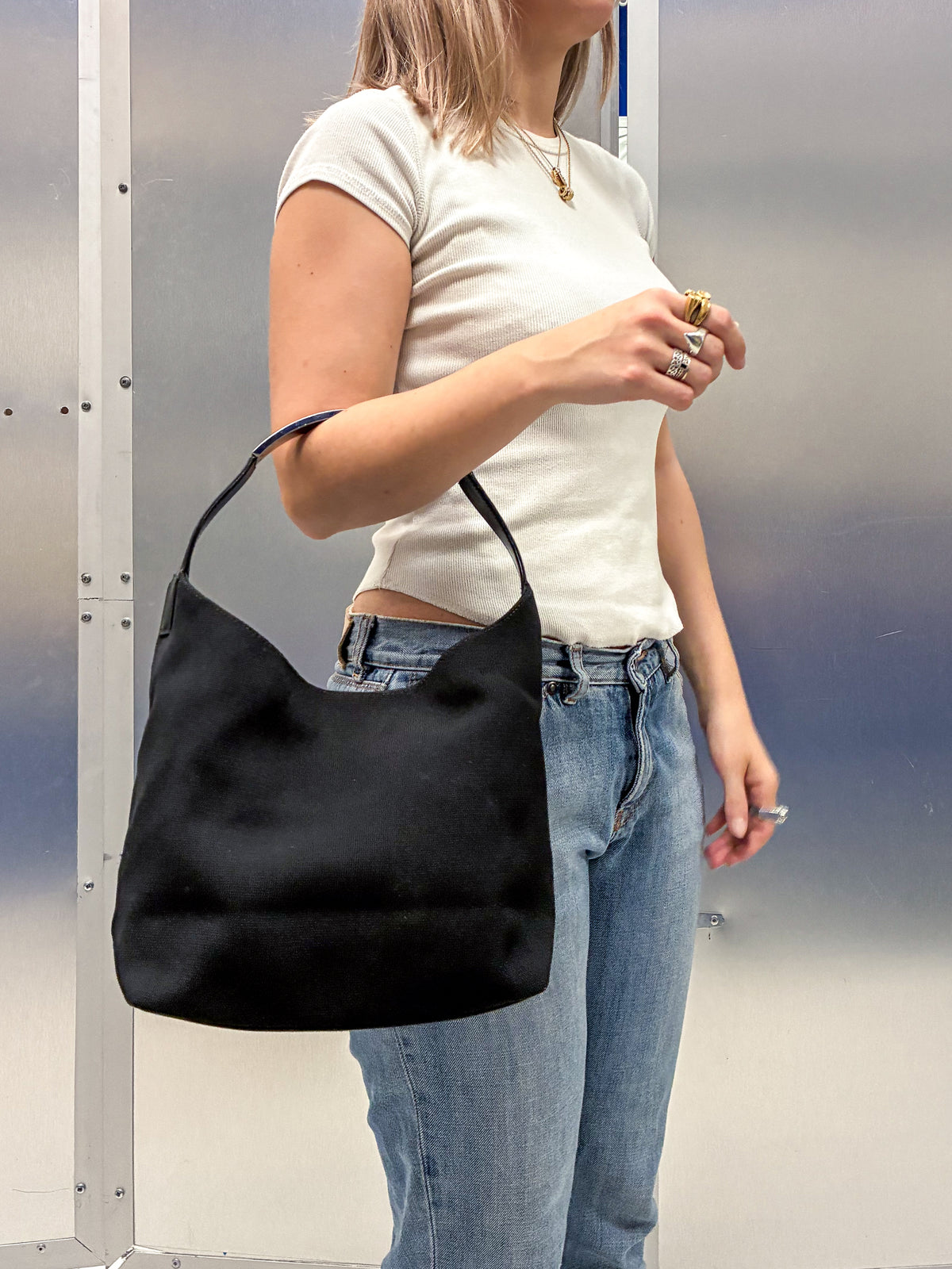 Gucci Tom Ford Black Canvas Hobo Bag