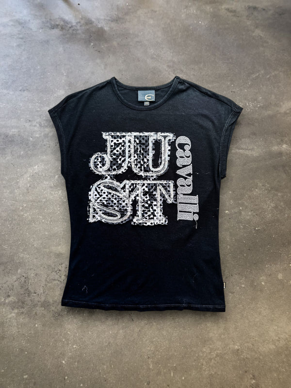 Just Cavalli Embellished Logo Cap Sleeve T-Shirt
