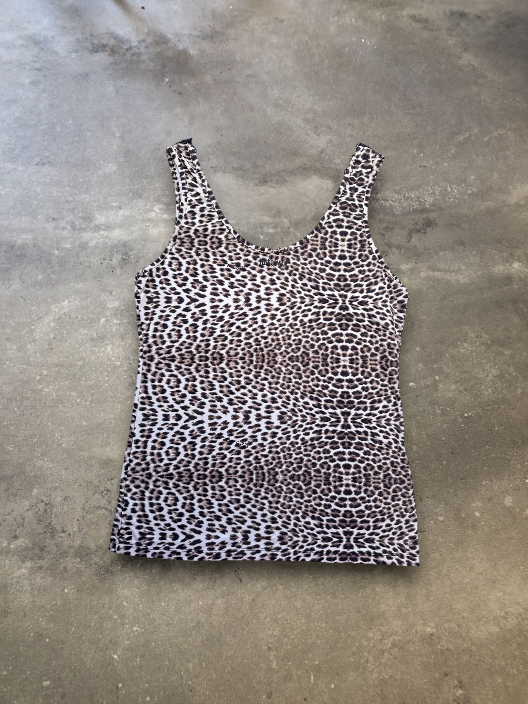 Just Cavalli Leopard Print Lace Trim Tank Top