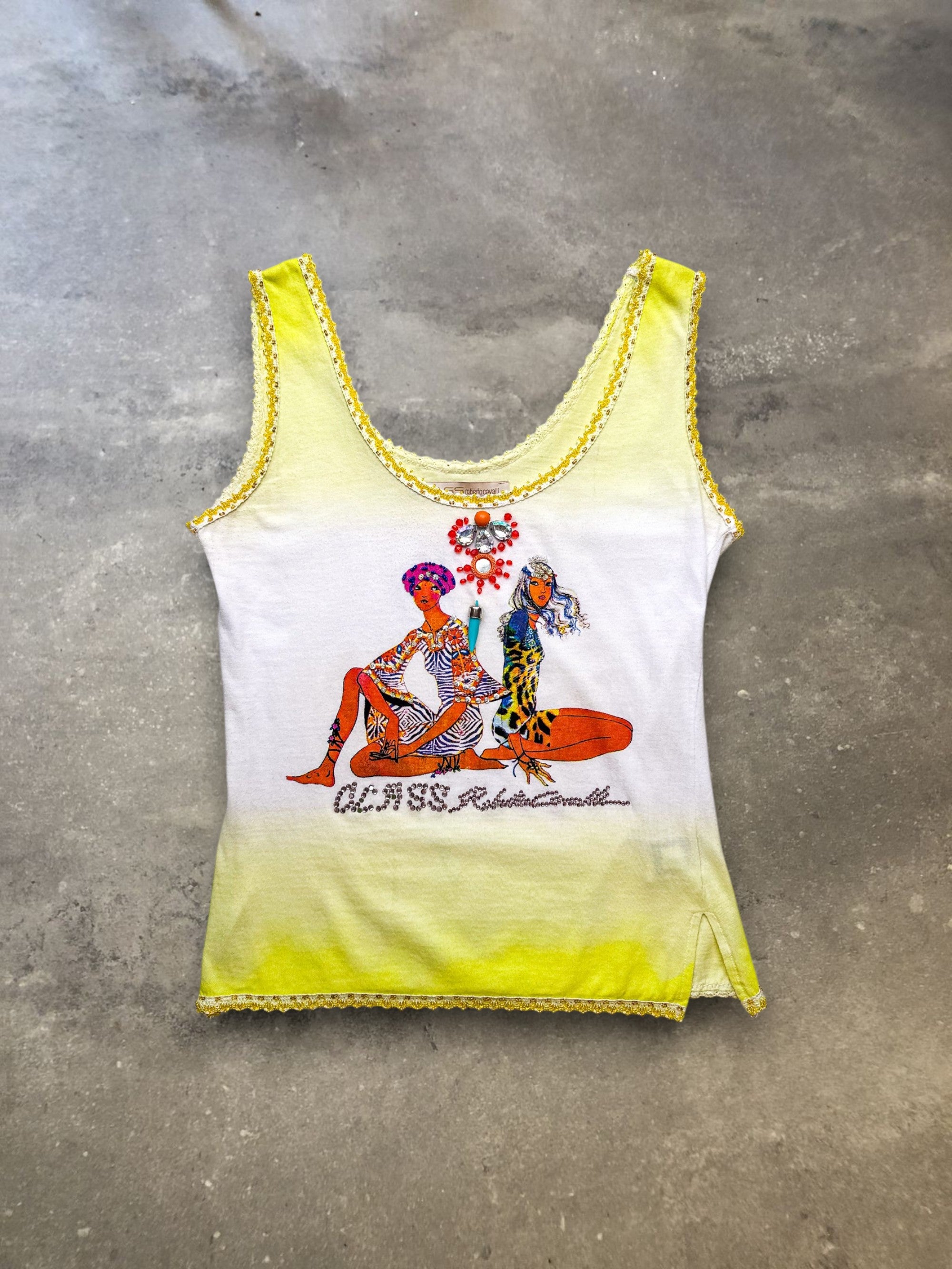 Class Roberto Cavalli Embellished Graphic Tank Top