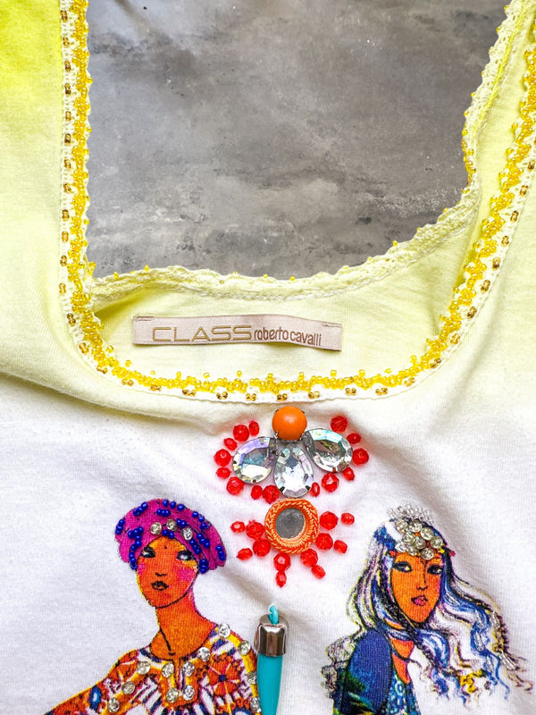 Class Roberto Cavalli Embellished Graphic Tank Top
