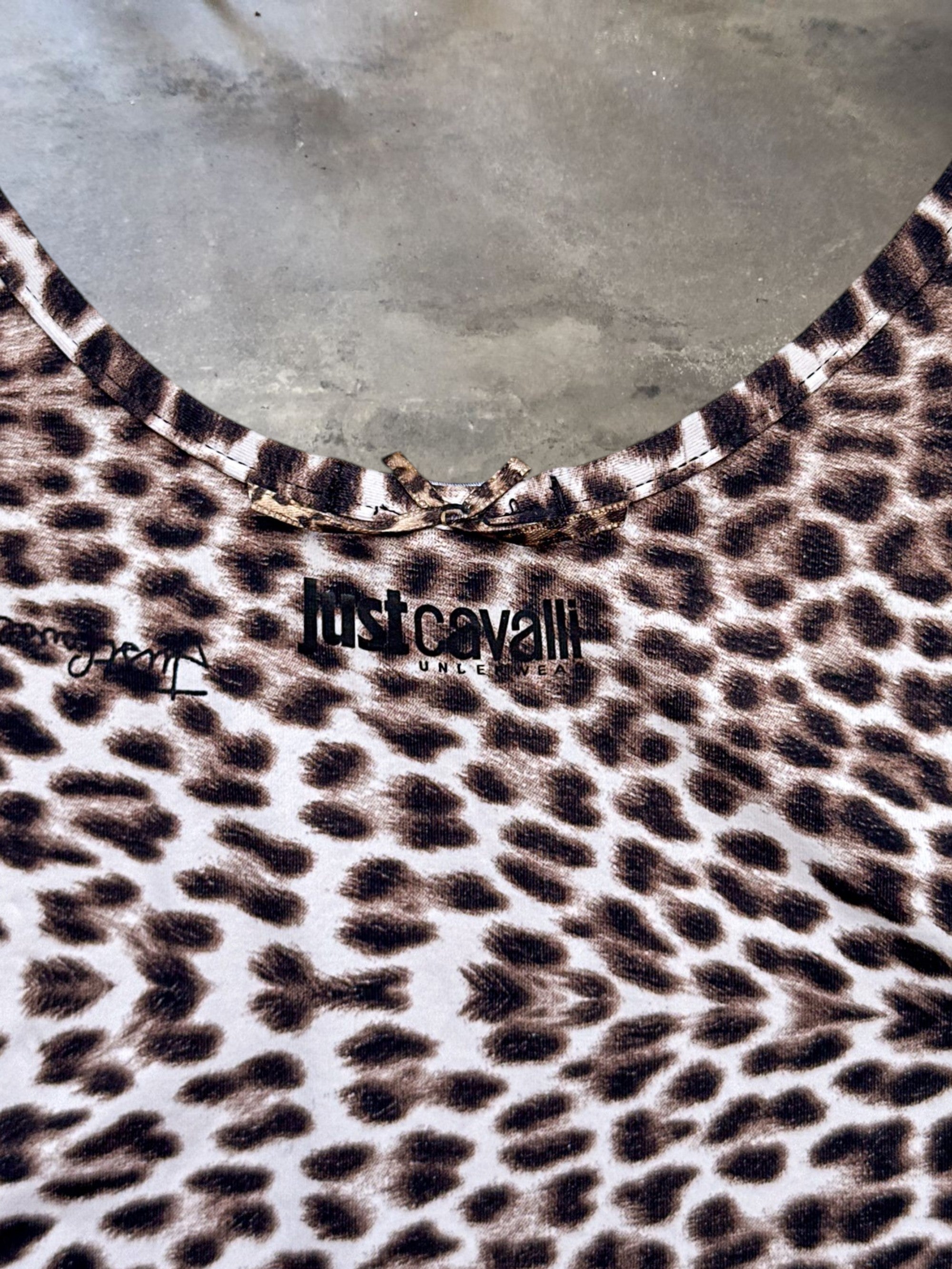 Just Cavalli Leopard Print Lace Trim Tank Top