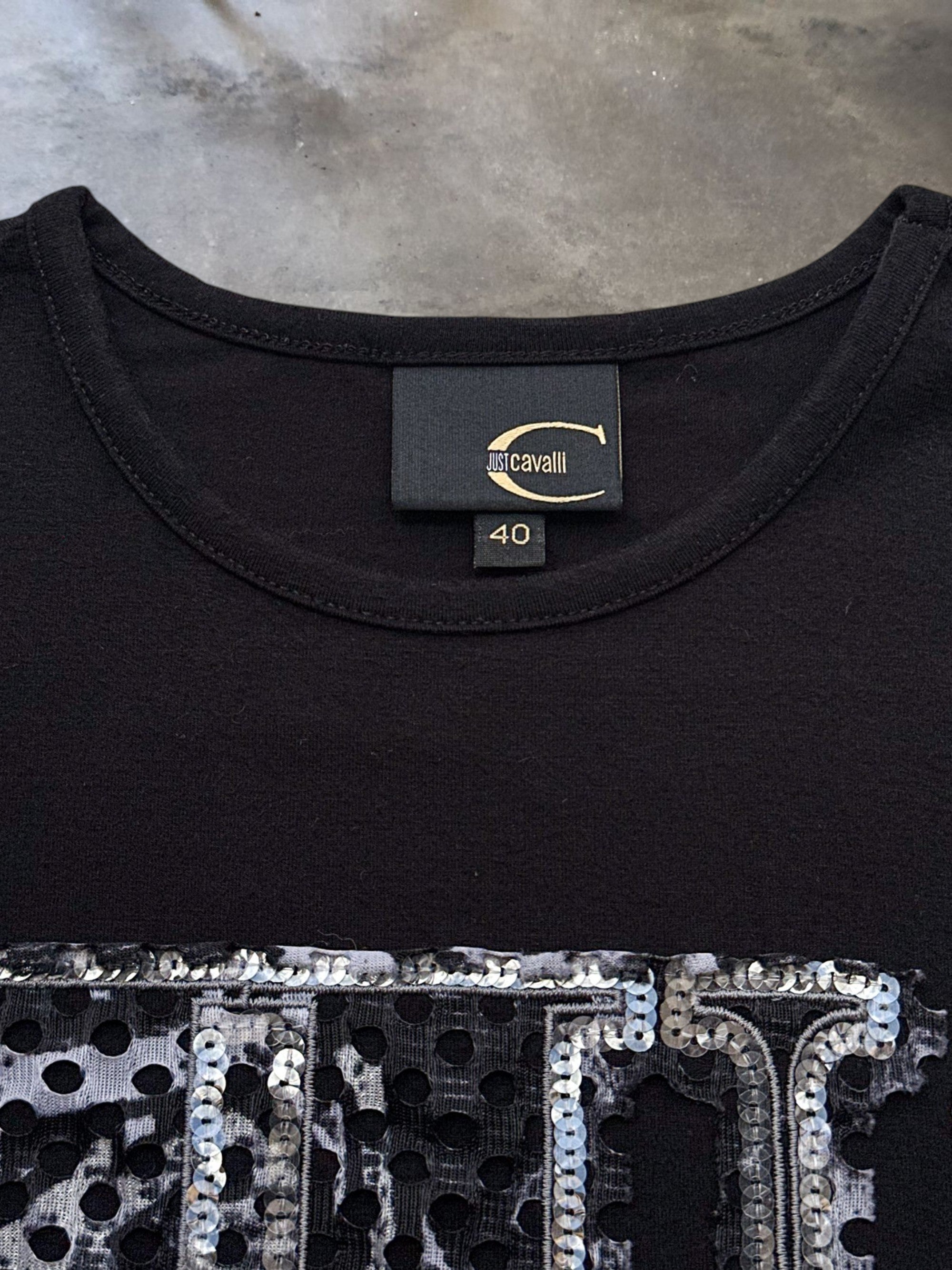 Just Cavalli Embellished Logo Cap Sleeve T-Shirt