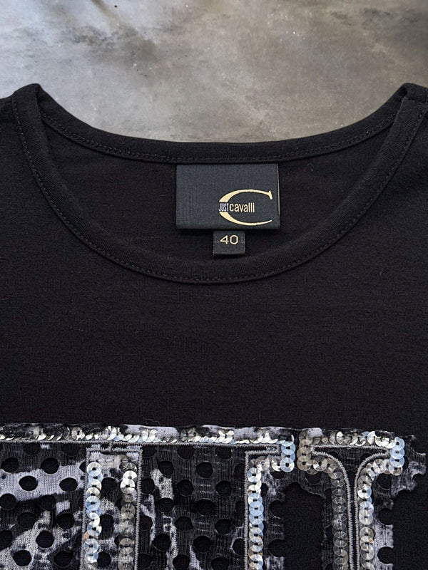 Just Cavalli Embellished Logo Cap Sleeve T-Shirt