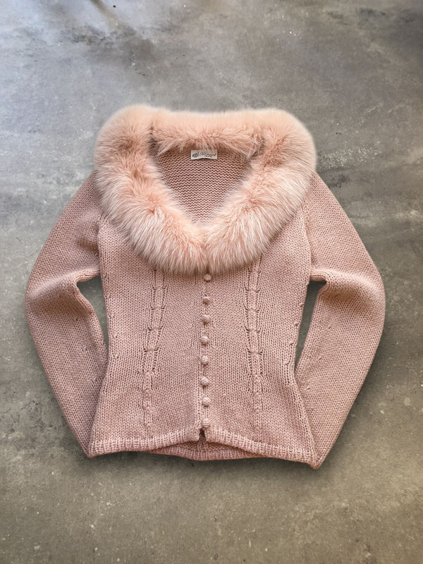 Blumarine Fox Fur Trim Knit Cardigan
