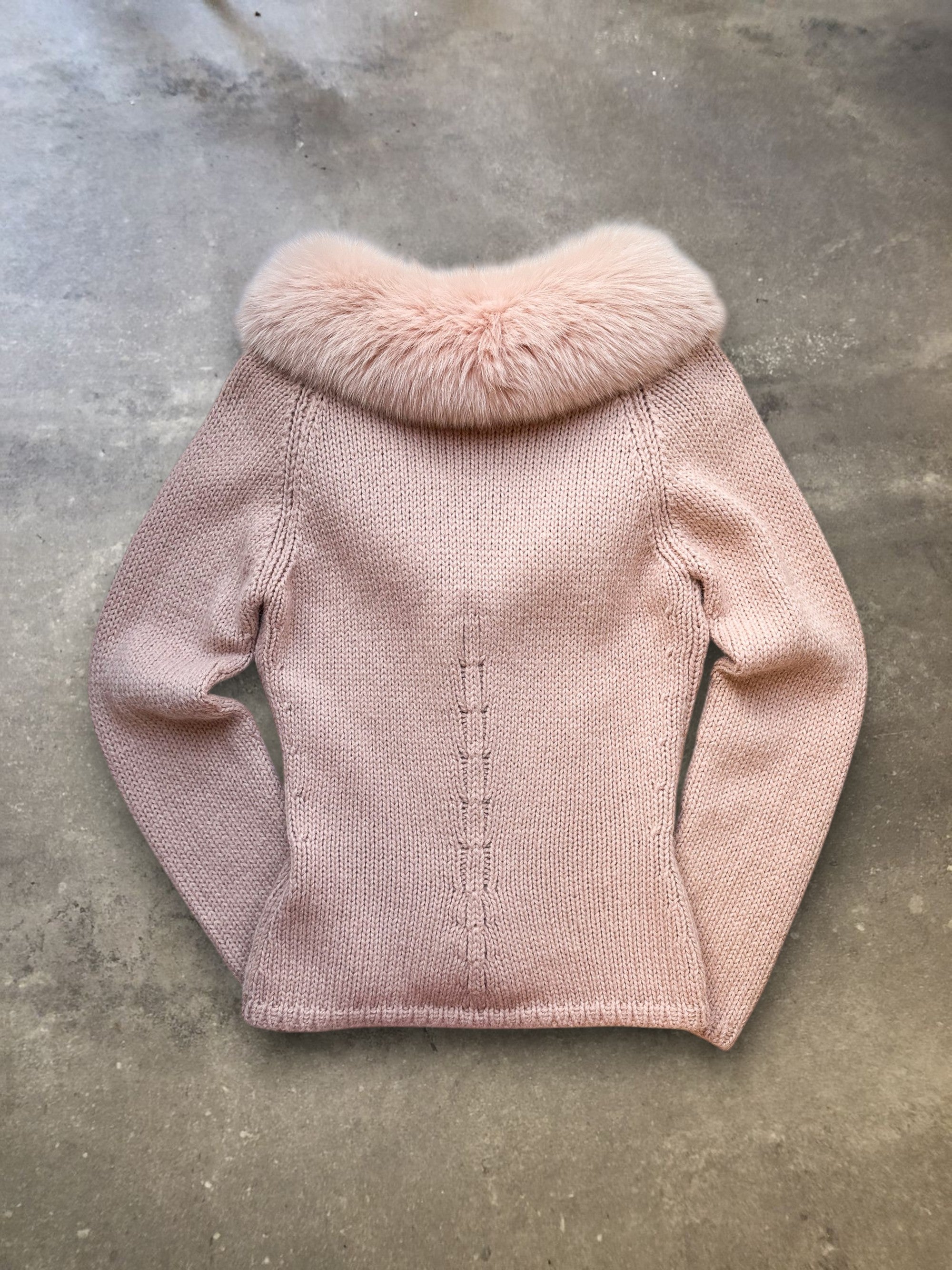 Blumarine Fox Fur Trim Knit Cardigan