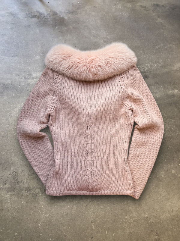 Blumarine Fox Fur Trim Knit Cardigan