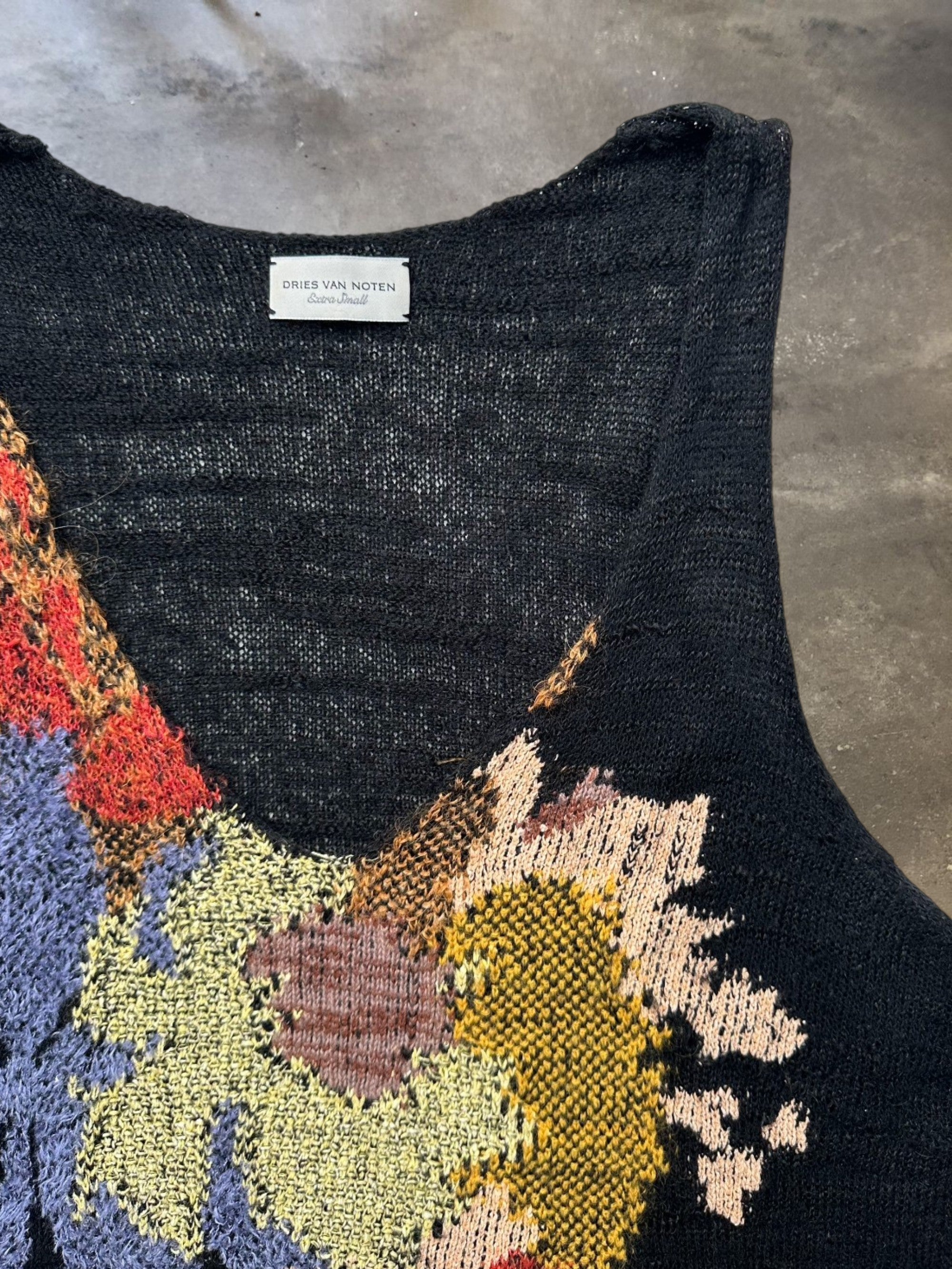 Dries Van Noten Black Floral Silk Blend Knit Tank Top