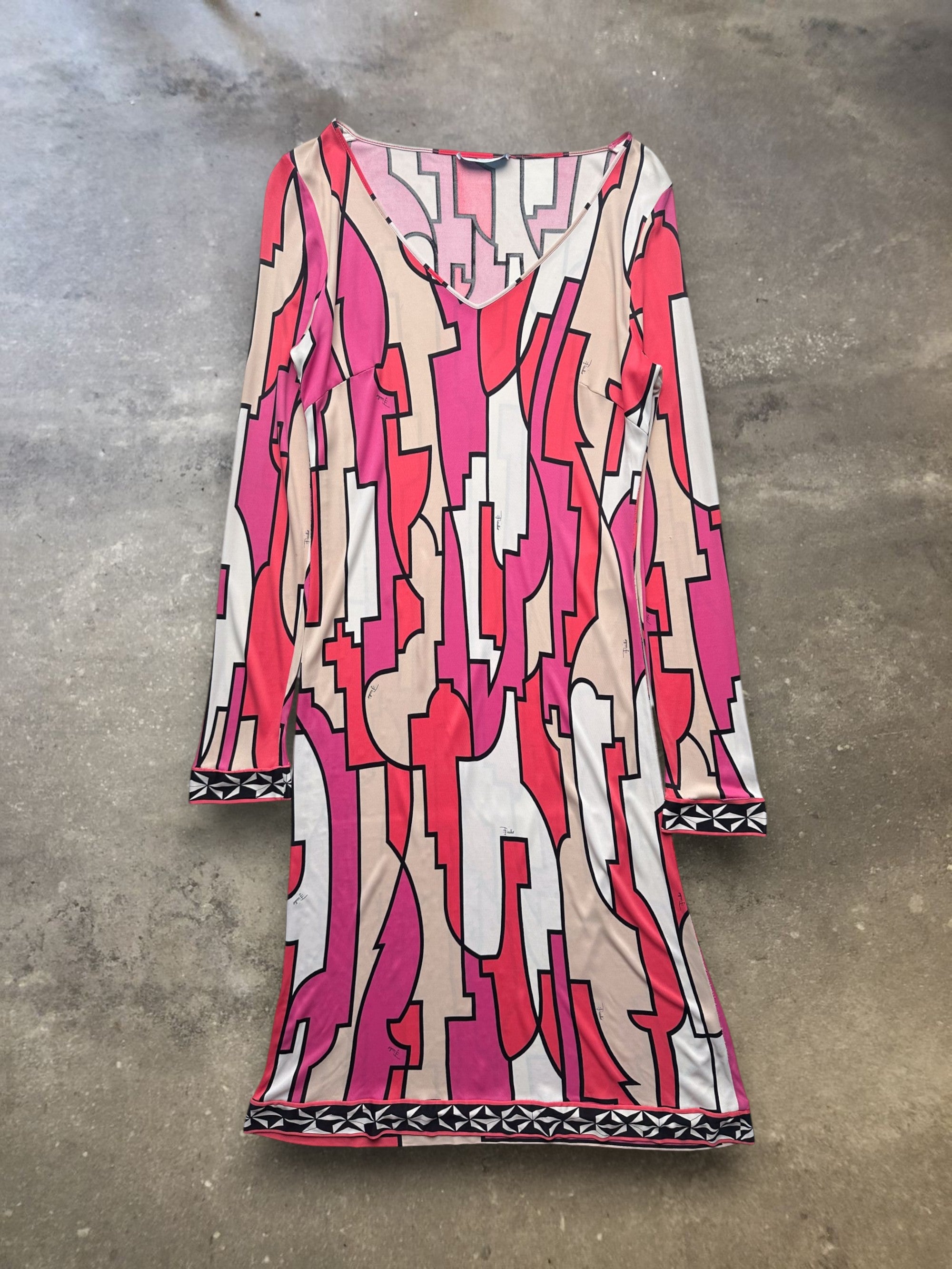 Emilio Pucci Long Sleeve V-Neck Midi Dress