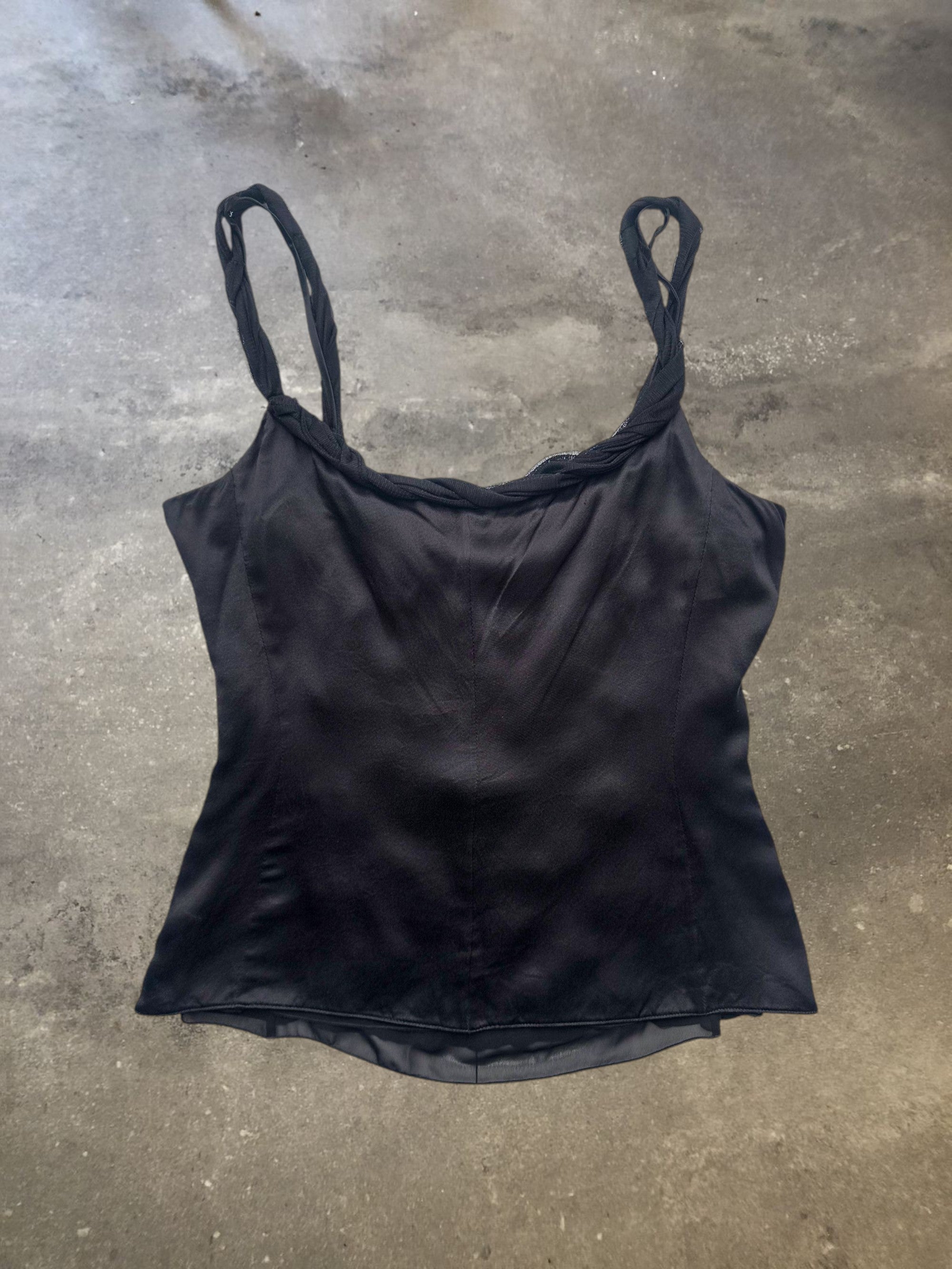 Emporio Armani Black Satin Embellished Floral Beaded Cami Top