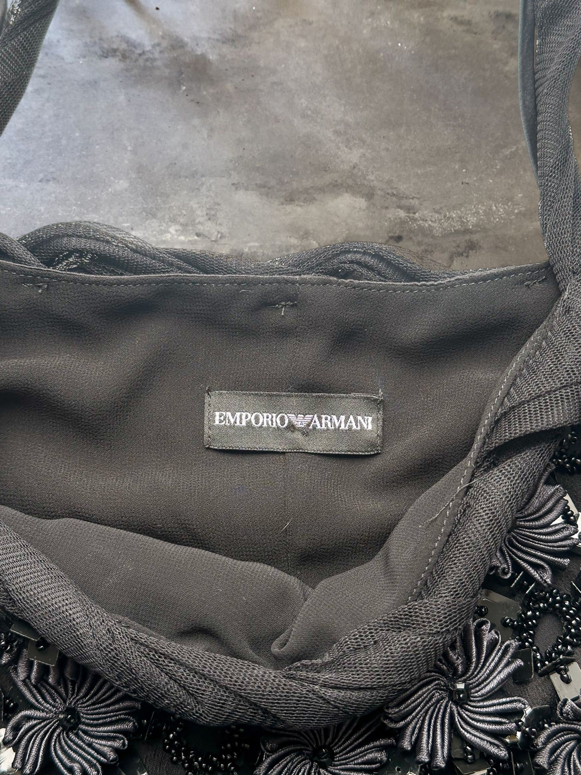 Emporio Armani Black Satin Embellished Floral Beaded Cami Top