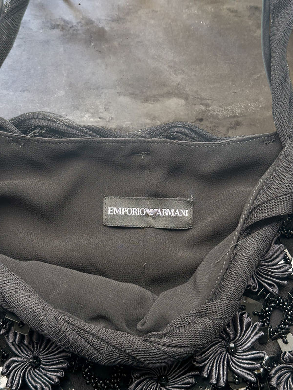 Emporio Armani Black Satin Embellished Floral Beaded Cami Top