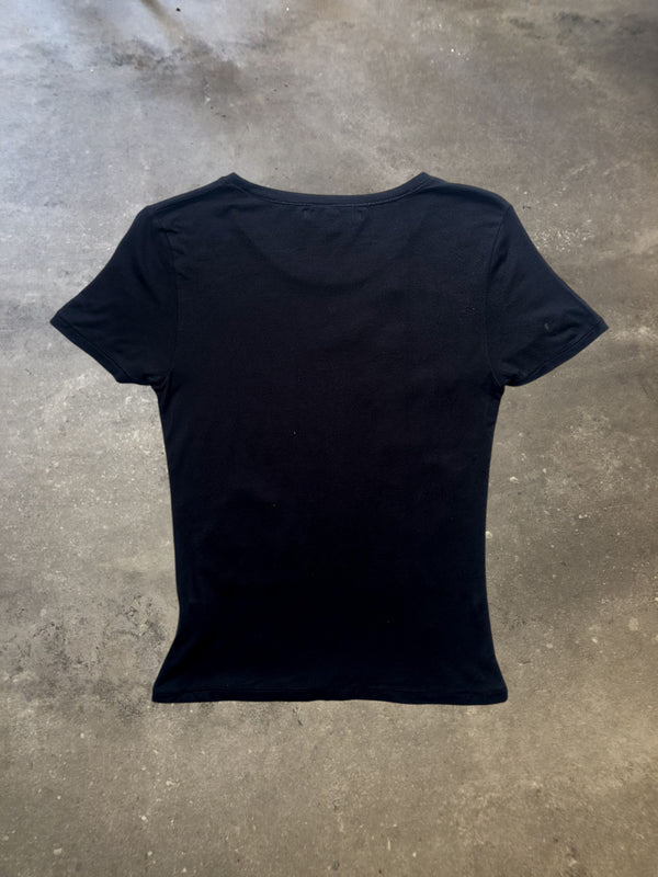 Roberto Cavalli Black Embroidered Rose Heart T-Shirt Y2K