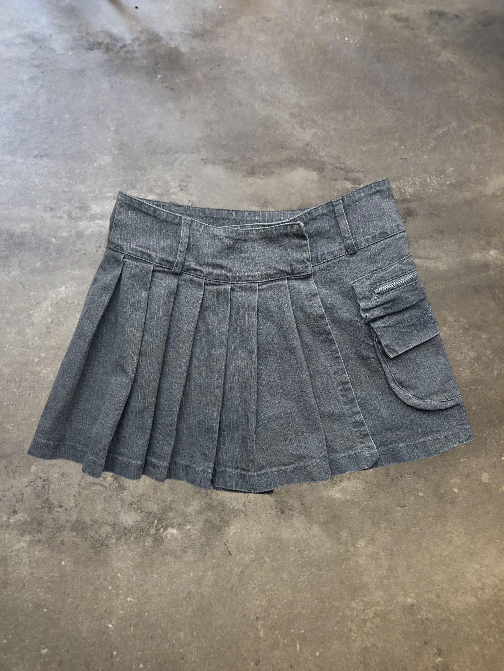 Miss Blumarine Jeans Grey Pleated Denim Cargo Mini Skirt