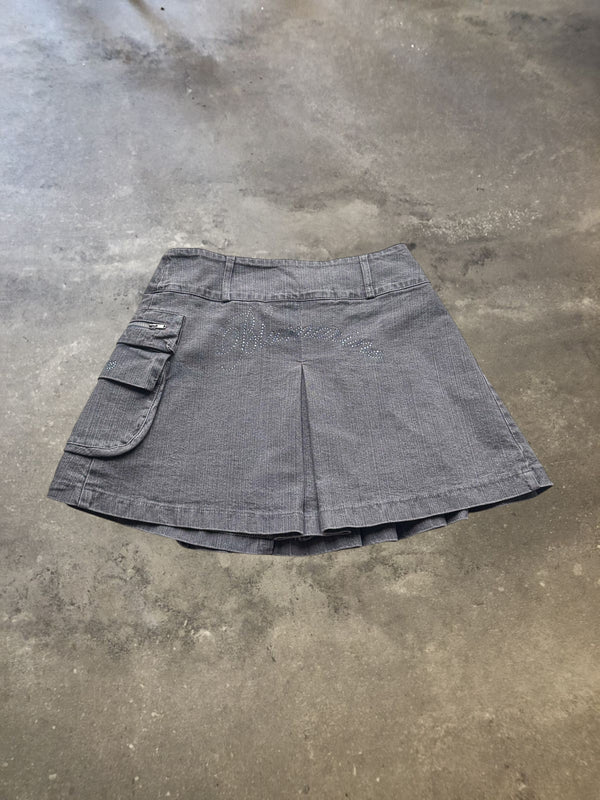 Miss Blumarine Jeans Grey Pleated Denim Cargo Mini Skirt