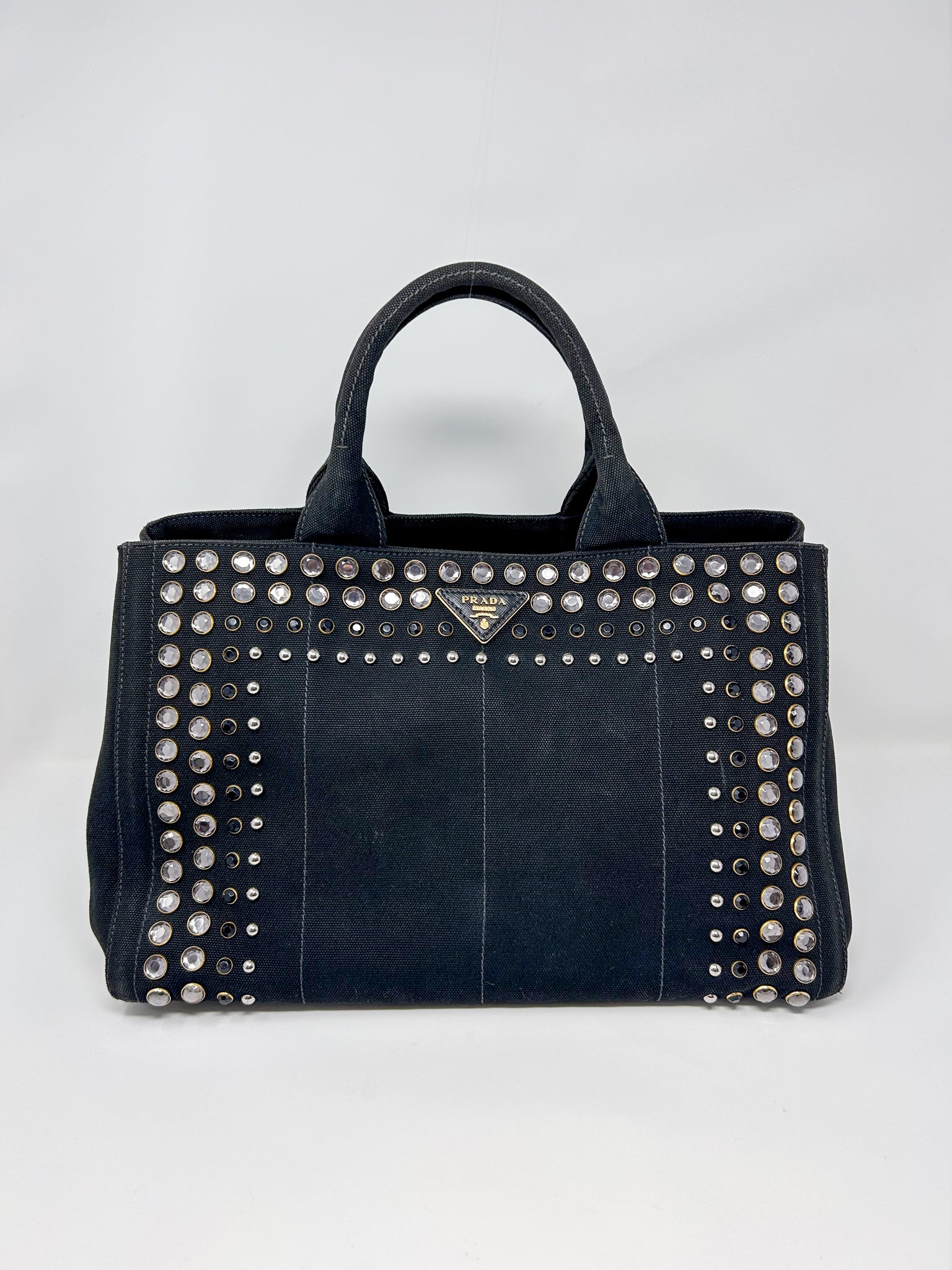 Prada Canapa Bijoux Canvas Studded Tote Bag