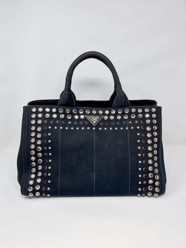 Prada Canapa Bijoux Canvas Studded Tote Bag